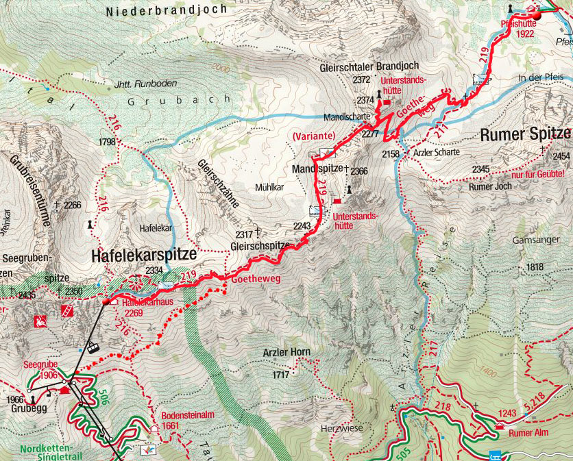 Tag 1: Vom Hafelekar am Goetheweg zur Pfeishütte Tag 1: Vom Hafelekar am Goetheweg zur Pfeishütte