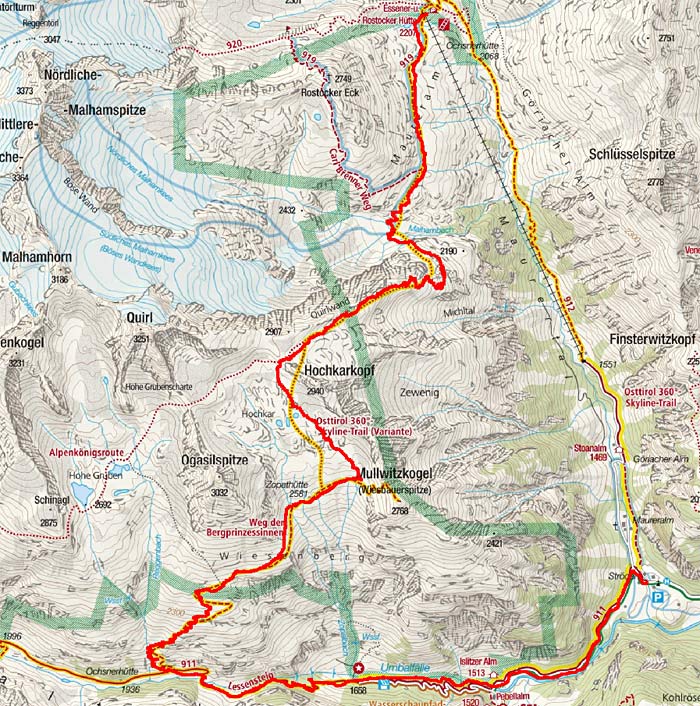 Essener Rostocker Hütte – Hochkarscharte – Umbaltal - Ströden Essener Rostocker Hütte – Hochkarscharte – Umbaltal - Ströden