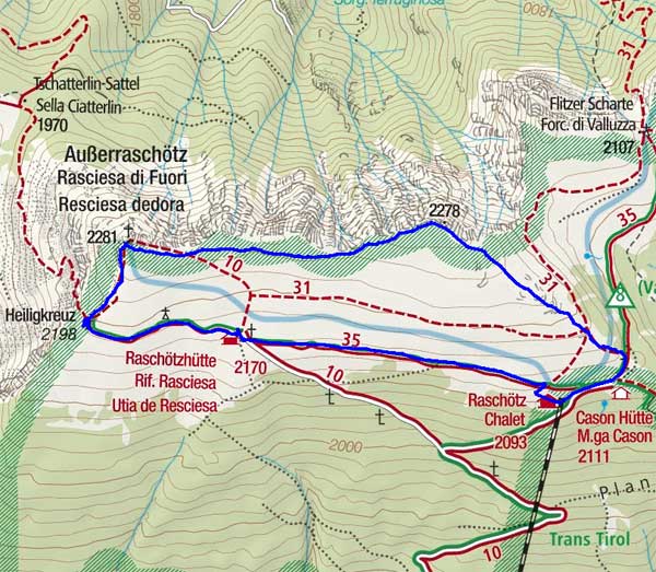 Außerraschötz – Schutzhütte Raschötz von der Raschötzbahn Außerraschötz – Schutzhütte Raschötz von der Raschötzbahn