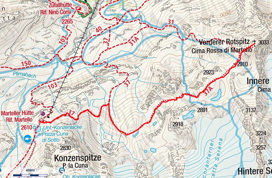 Vorderer Rotspitz (3033 m) von der Marteller Hütte Vorderer Rotspitz (3033 m) von der Marteller Hütte