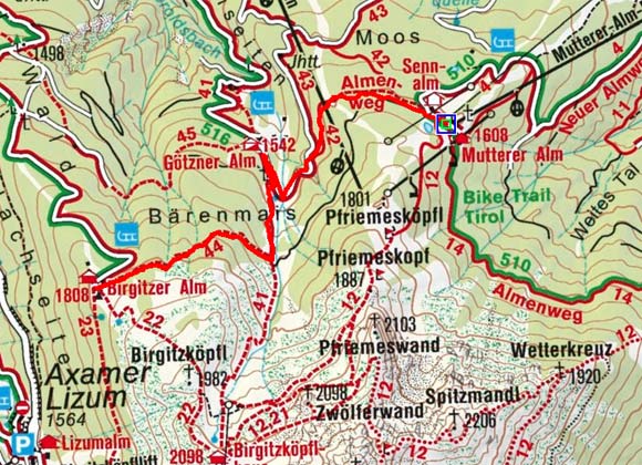 Birgitzer Alm von der Muttereralmbahn Birgitzer Alm von der Muttereralmbahn