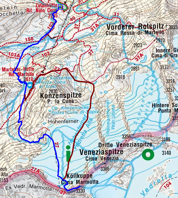 Cima Marmotta-Köllkuppe (3330 m) von der Zufallhütte Cima Marmotta-Köllkuppe (3330 m) von der Zufallhütte