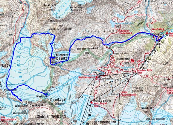 Daunkopf-Daunkogel Rundtour (3348/3225 m) vom Stubaier Gletscher Daunkopf-Daunkogel Rundtour (3348/3225 m) vom Stubaier Gletscher