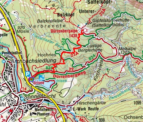 Jausenstation Dürrenberg Alm (1438 m) vom Urisee Jausenstation Dürrenberg Alm (1438 m) vom Urisee