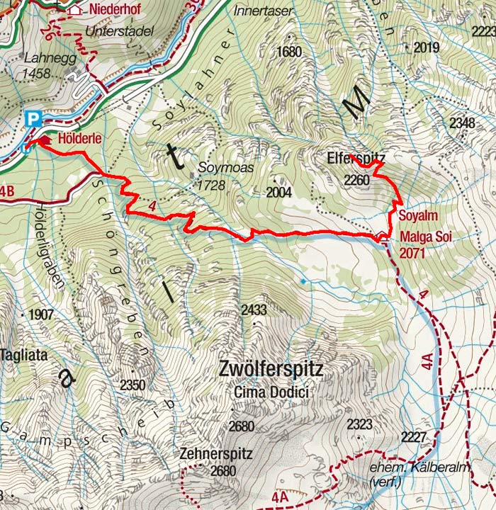 Elferspitze (2260 m) vom Gasthof Cafe Hölderle Elferspitze (2260 m) vom Gasthof Cafe Hölderle