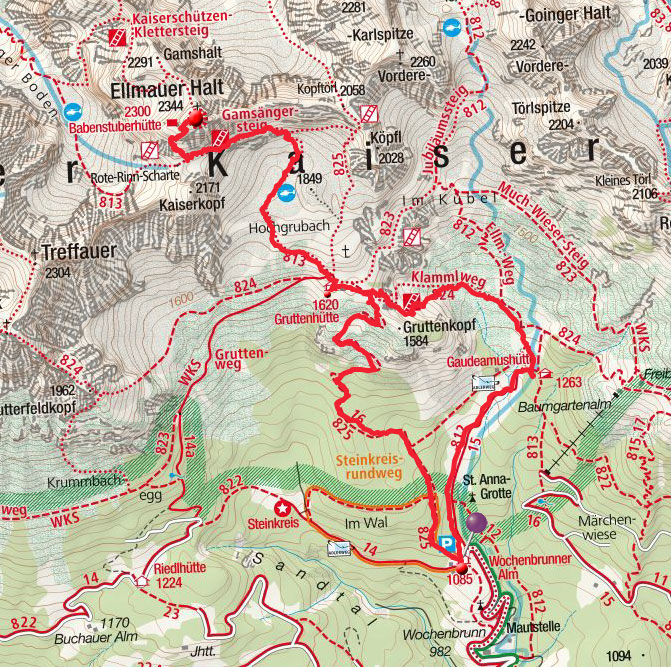 Ellmauer Halt (2344m) von der Wochenbrunner Alm Ellmauer Halt (2344m) von der Wochenbrunner Alm