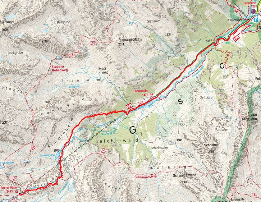 Tag 1: Gasthof Feuerstein - Bremer Hütte Tag 1: Gasthof Feuerstein - Bremer Hütte