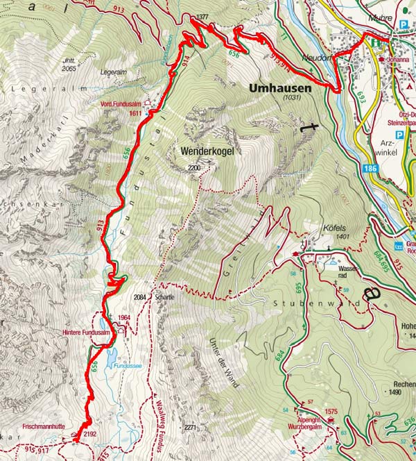 Frischmann-Hütte & Hintere Fundusalm von Umhausen Frischmann-Hütte & Hintere Fundusalm von Umhausen