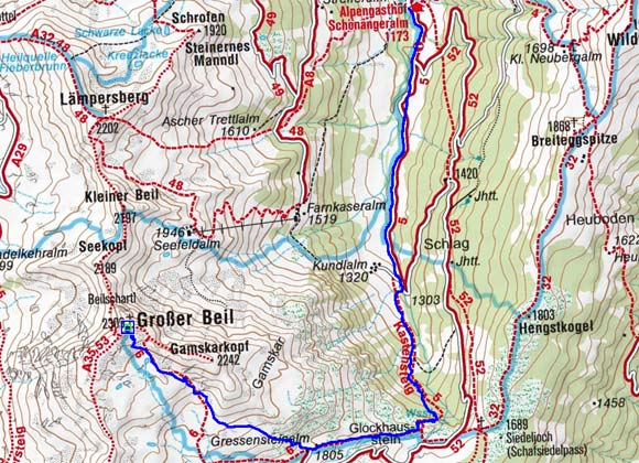 Grosser Beil (2309 m) von der Schönangeralm Grosser Beil (2309 m) von der Schönangeralm