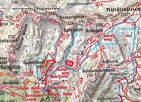 Gschöllkopf mit Adlerhorst (2039 m) von der Erfurterhütte Gschöllkopf mit Adlerhorst (2039 m) von der Erfurterhütte