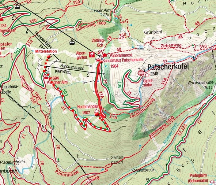 Hochmahdalm (1907m) von der Patscherkofel-Bergstation Hochmahdalm (1907m) von der Patscherkofel-Bergstation