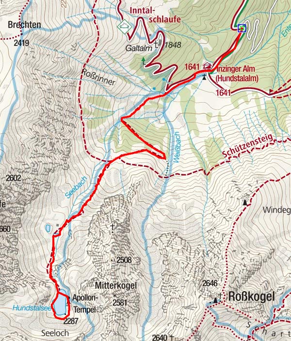 Hundstalsee (2287 m) vom Parkplatz Inzinger Alm Hundstalsee (2287 m) vom Parkplatz Inzinger Alm