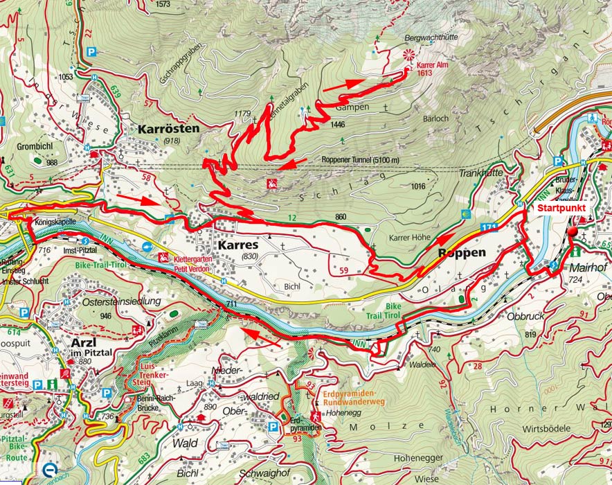 Imster Schlucht – Karrer Alm Runde von Roppen Imster Schlucht – Karrer Alm Runde von Roppen