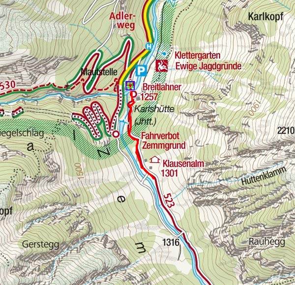 Klausenalm (1301 m) vom Alpengasthof Breitlahner Klausenalm (1301 m) vom Alpengasthof Breitlahner