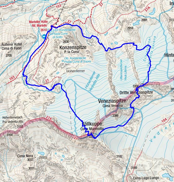 Köllkuppe - Veneziaspitzen Rundtour von der Marteller Hütte Köllkuppe - Veneziaspitzen Rundtour von der Marteller Hütte