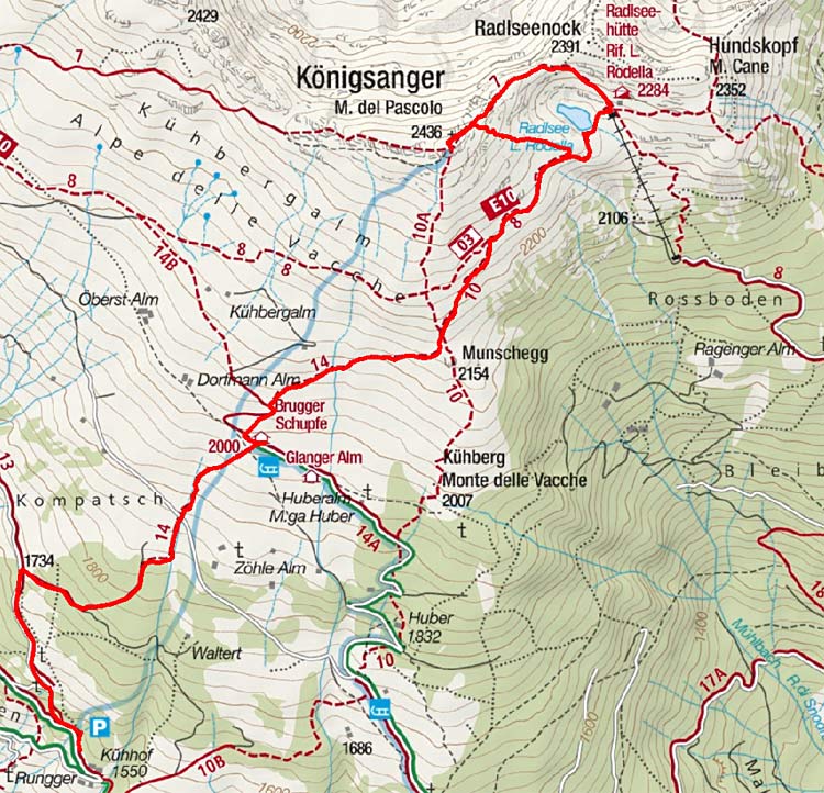 Königsanger (2436 m) vom Parkplatz Kühhof Königsanger (2436 m) vom Parkplatz Kühhof