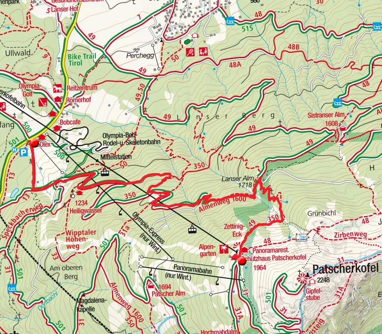 Patscherkofel-Bergstation - Lanser Alm - Talstation Patscherkofel-Bergstation - Lanser Alm - Talstation