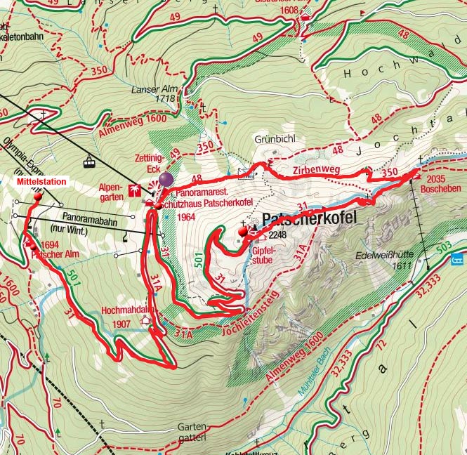 Patscherkofel–Rundtour von der Patscherkofel-Bergstation Patscherkofel–Rundtour von der Patscherkofel-Bergstation