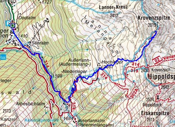 Krovenzspitze (2619 m) vom Lager Walchen Krovenzspitze (2619 m) vom Lager Walchen