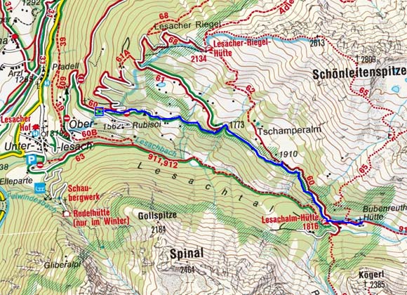 Bacher Alm und Lesacher Almen (1885/1835 m) von Lesach Bacher Alm und Lesacher Almen (1885/1835 m) von Lesach