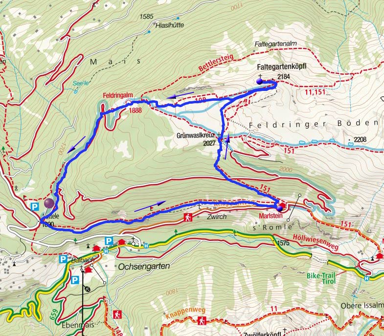 Marlstein – Faltegartenköpfl – Feldringalm vom Sattele Marlstein – Faltegartenköpfl – Feldringalm vom Sattele