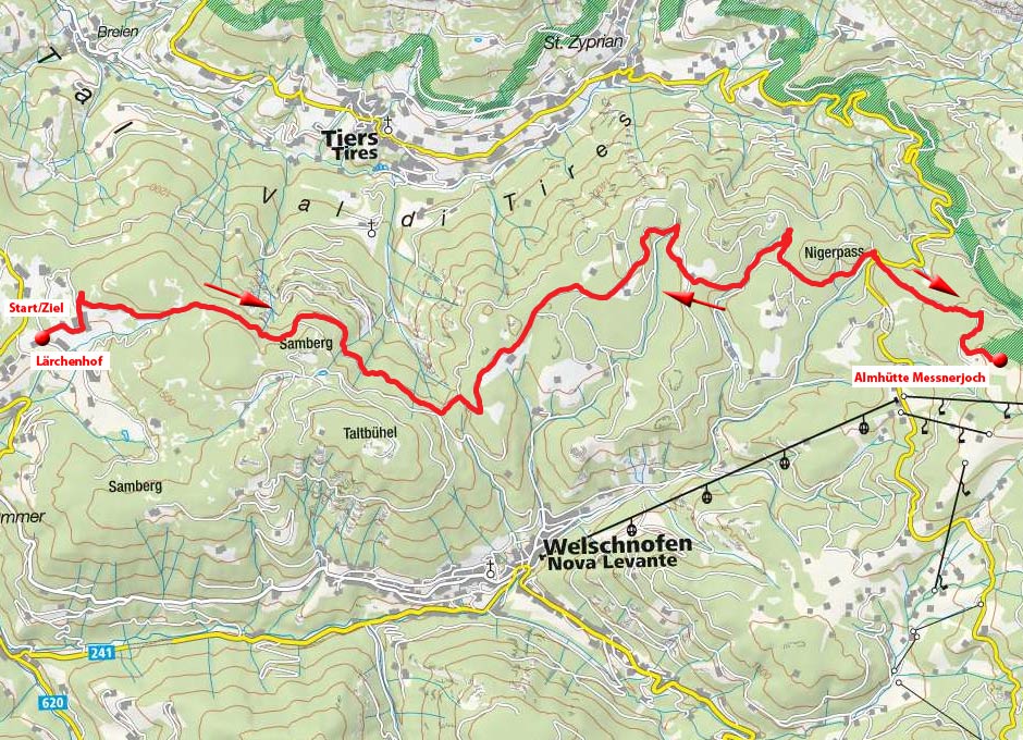 Almhütte Messnerjoch vom Parkplatz Lärchenwald Almhütte Messnerjoch vom Parkplatz Lärchenwald