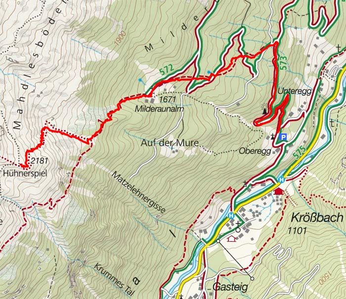 Naturschauplatz Hühnerspiel (2181 m) von Krössbach/Oberegg Naturschauplatz Hühnerspiel (2181 m) von Krössbach/Oberegg