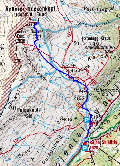 Äußerer Nockenkopf (2754/2770 m) von Rojen Äußerer Nockenkopf (2754/2770 m) von Rojen
