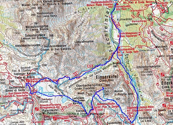 Einserkofelumrundung mit Sextner Stein und Oberbachernspitzen Einserkofelumrundung mit Sextner Stein und Oberbachernspitzen