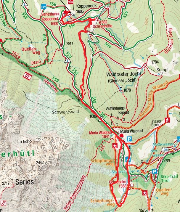 Matreier Ochsenalm von der Bergstation Serleslifte Matreier Ochsenalm von der Bergstation Serleslifte