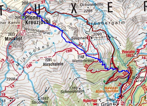 Pfoner Kreuzjöchl (2640 m) von Navis Pfoner Kreuzjöchl (2640 m) von Navis