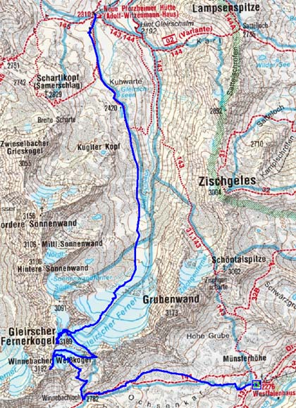 2 Tag: Westfalenhaus-Winnebacher Weißkogel-Gleirscher Fernerkogel-Pforzheimerhütte 2 Tag: Westfalenhaus-Winnebacher Weißkogel-Gleirscher Fernerkogel-Pforzheimerhütte