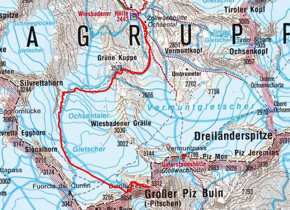 Großer Piz Buin (3312 m) von der Wiesbadener Hütte Großer Piz Buin (3312 m) von der Wiesbadener Hütte