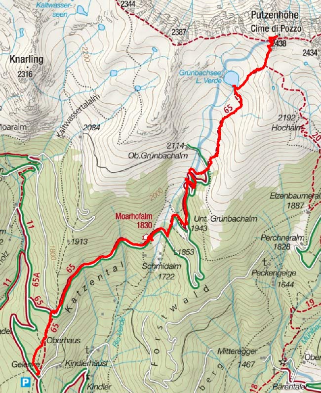 Putzenhöhe (2438 m) vom Parkplatz Gelenke Putzenhöhe (2438 m) vom Parkplatz Gelenke