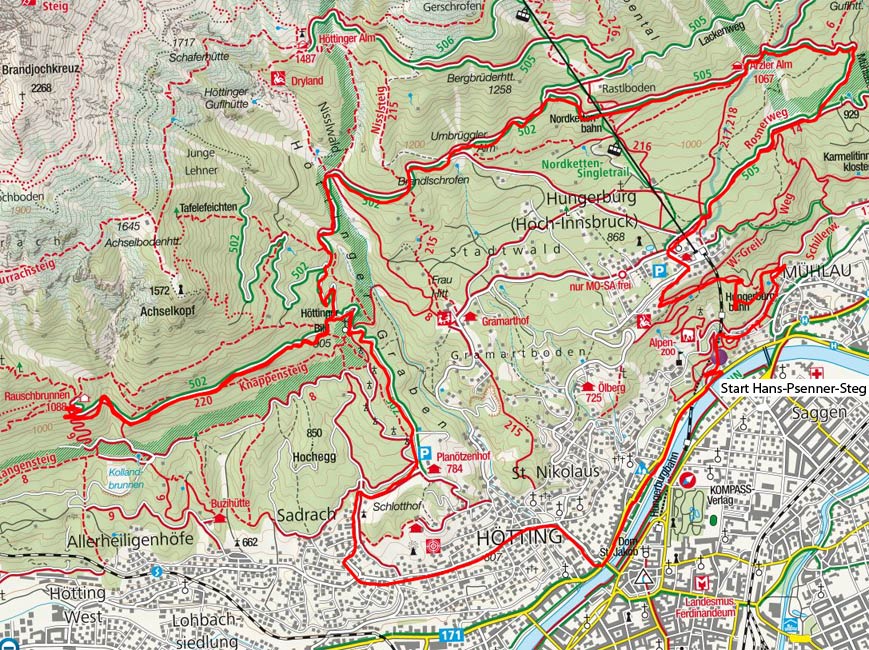 Rauschbrunnen - Umbrüggler Alm - Arzler Alm Runde Rauschbrunnen - Umbrüggler Alm - Arzler Alm Runde