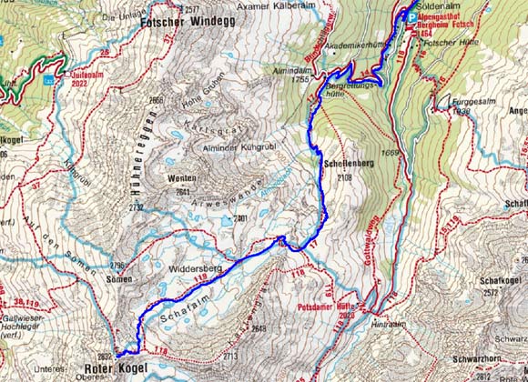 Roter Kogel (2832 m) über die Almindalm Roter Kogel (2832 m) über die Almindalm