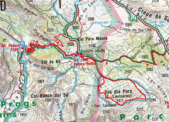 Sas dla Para (Lavinores, 2460 m) von der Pederü Hütte Sas dla Para (Lavinores, 2460 m) von der Pederü Hütte