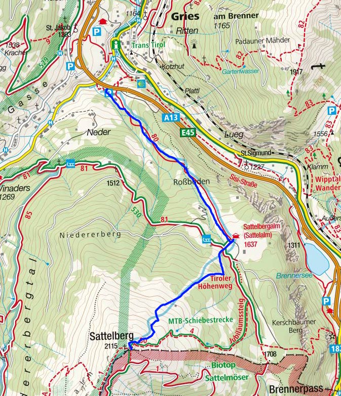 Sattelberg entlang der Piste Sattelberg entlang der Piste