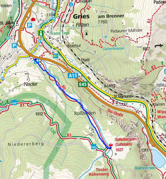 Sattelbergalm (1637m) von Gries Sattelbergalm (1637m) von Gries