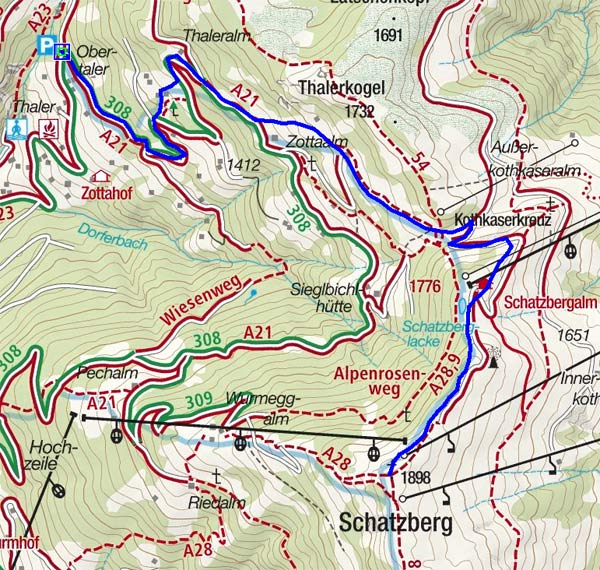 Schatzberg (1898 m) vom Obertalerhof in Alpbach, Tirol Schatzberg (1898 m) vom Obertalerhof in Alpbach, Tirol