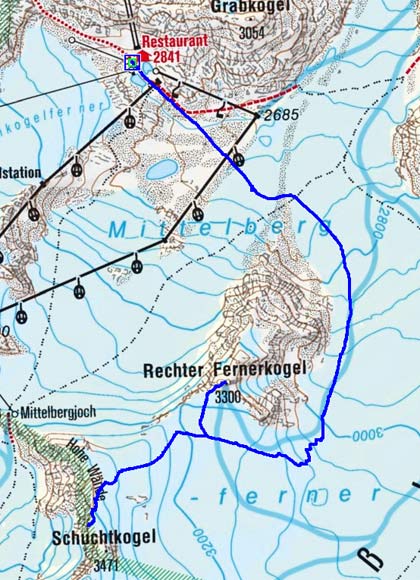 Rechter Fernerkogel/Schuchtkogel (3300m/3400 m) vom Pitztaler Gletscher Rechter Fernerkogel/Schuchtkogel (3300m/3400 m) vom Pitztaler Gletscher