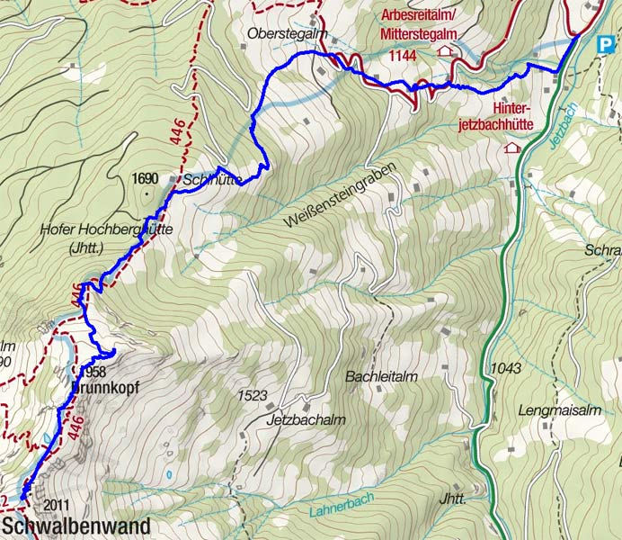 Schwalbenwand (2011 m) aus dem Jetzbachgraben Schwalbenwand (2011 m) aus dem Jetzbachgraben
