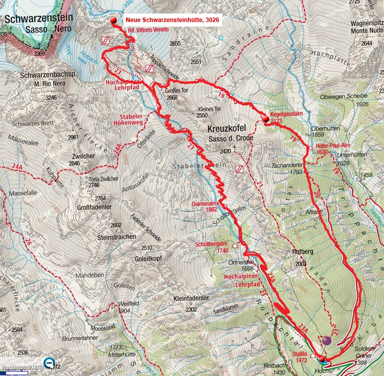 Schwarzensteinhütte (3026m) durch das Rotbachtal mit Abstieg Kegelgassl Schwarzensteinhütte (3026m) durch das Rotbachtal mit Abstieg Kegelgassl
