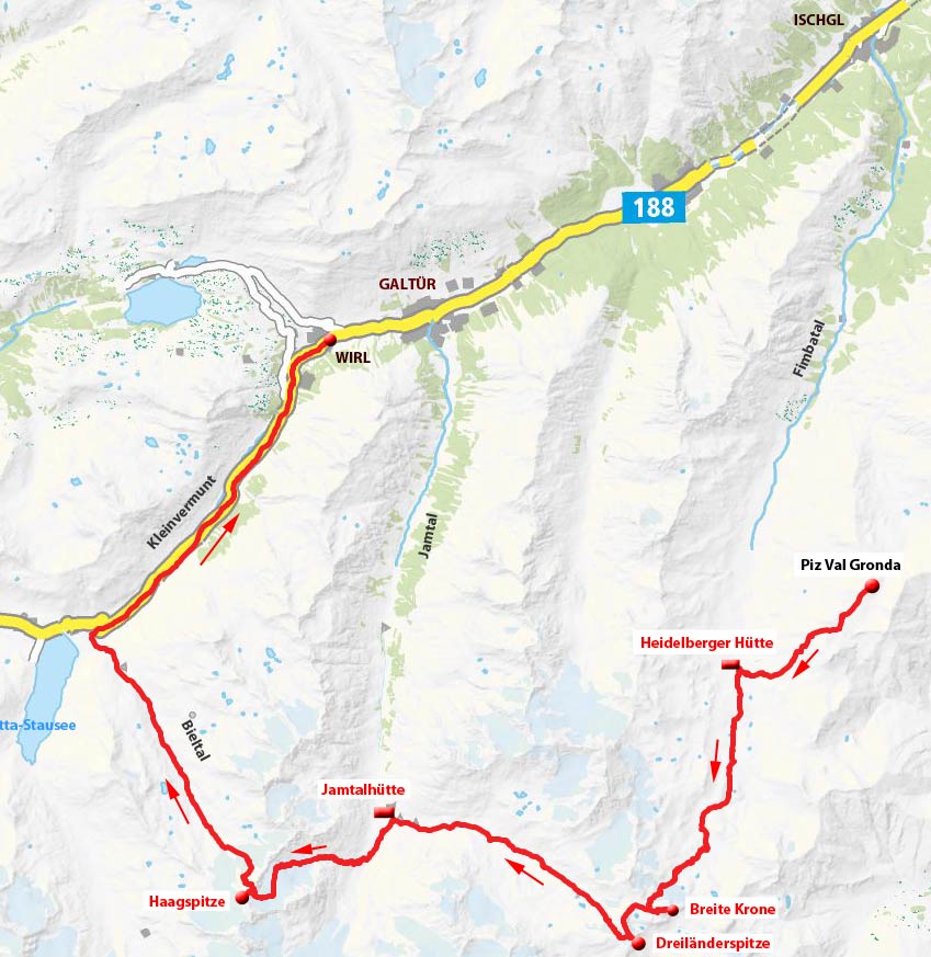 Westliche Silvretta-Durchquerung von Ischgl nach Wirl Westliche Silvretta-Durchquerung von Ischgl nach Wirl