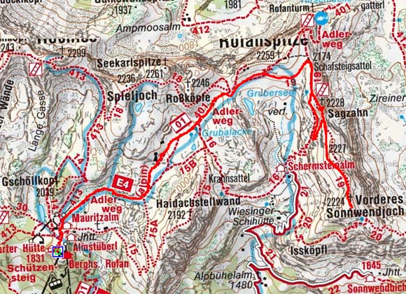 Sagzahn-Vorderes Sonnwendjoch (2228/2224 m) von der Erfurter Hütte Sagzahn-Vorderes Sonnwendjoch (2228/2224 m) von der Erfurter Hütte
