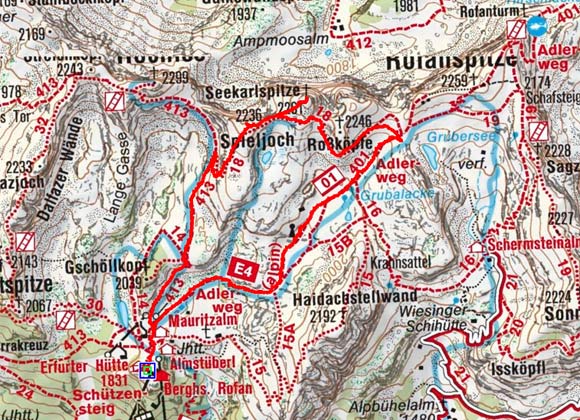 Spieljoch-Seekarlspitze (2236/2261 m) von der Erfurter Hütte Spieljoch-Seekarlspitze (2236/2261 m) von der Erfurter Hütte