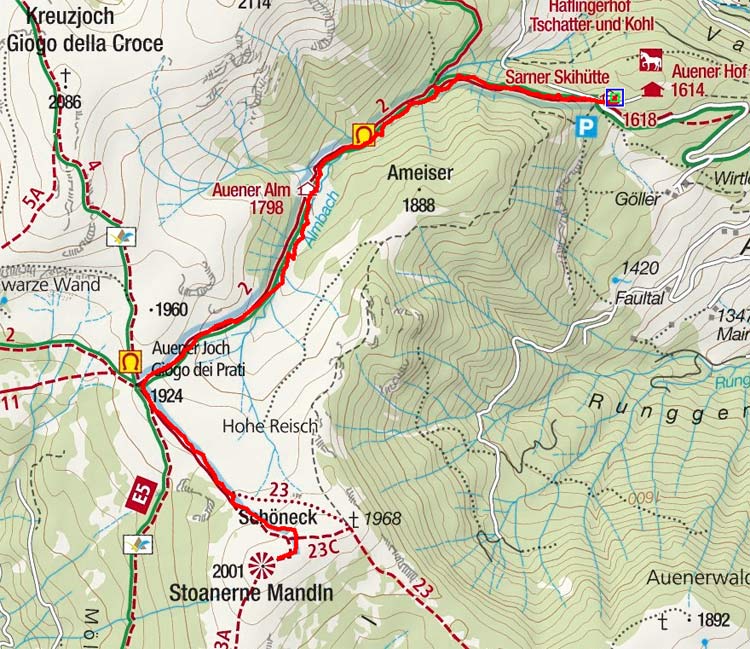 Stoanerne Mandln (2001 m) von der Sarner Skihütte Stoanerne Mandln (2001 m) von der Sarner Skihütte
