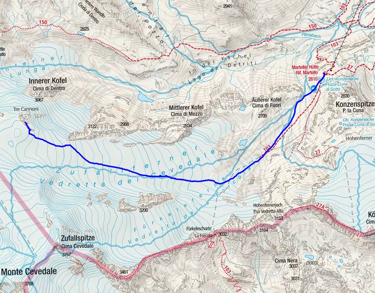Drei Kanonen (Cima Tre Cannoni) von der Marteller Hütte Drei Kanonen (Cima Tre Cannoni) von der Marteller Hütte