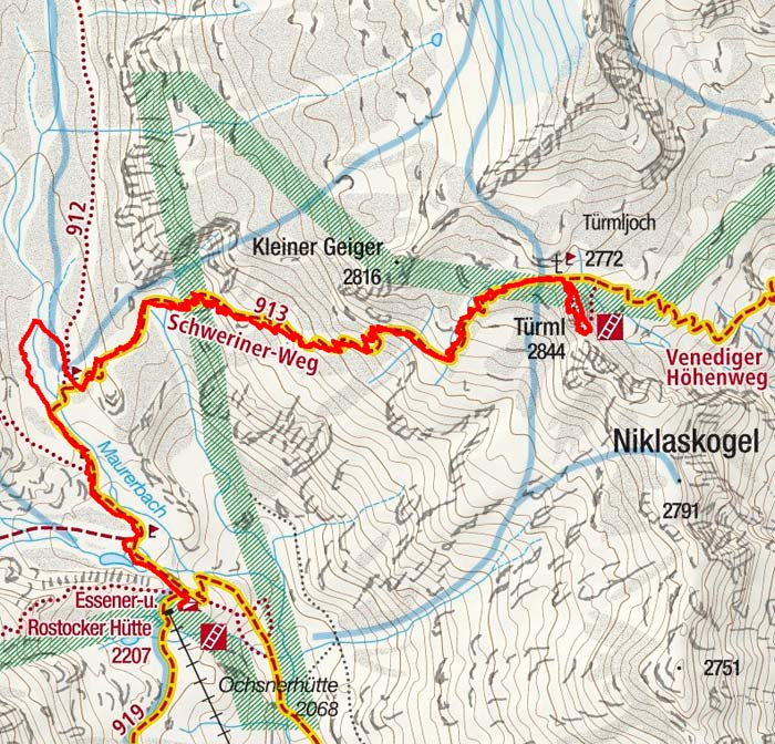 Türmljoch & Türml-Klettersteig (2844 m) von der Essener Rostocker Hütte Türmljoch & Türml-Klettersteig (2844 m) von der Essener Rostocker Hütte