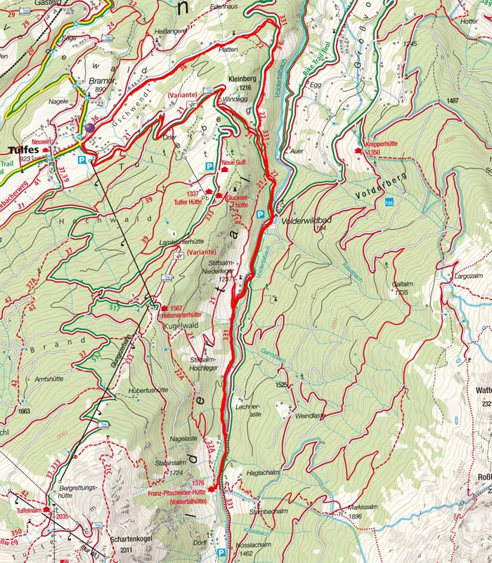 Voldertal-Runde zur Voldertalhütte und Stiftalm-Niederleger Voldertal-Runde zur Voldertalhütte und Stiftalm-Niederleger